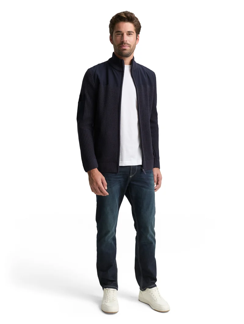 knit zip jacket with fabric mi, sky captain blue