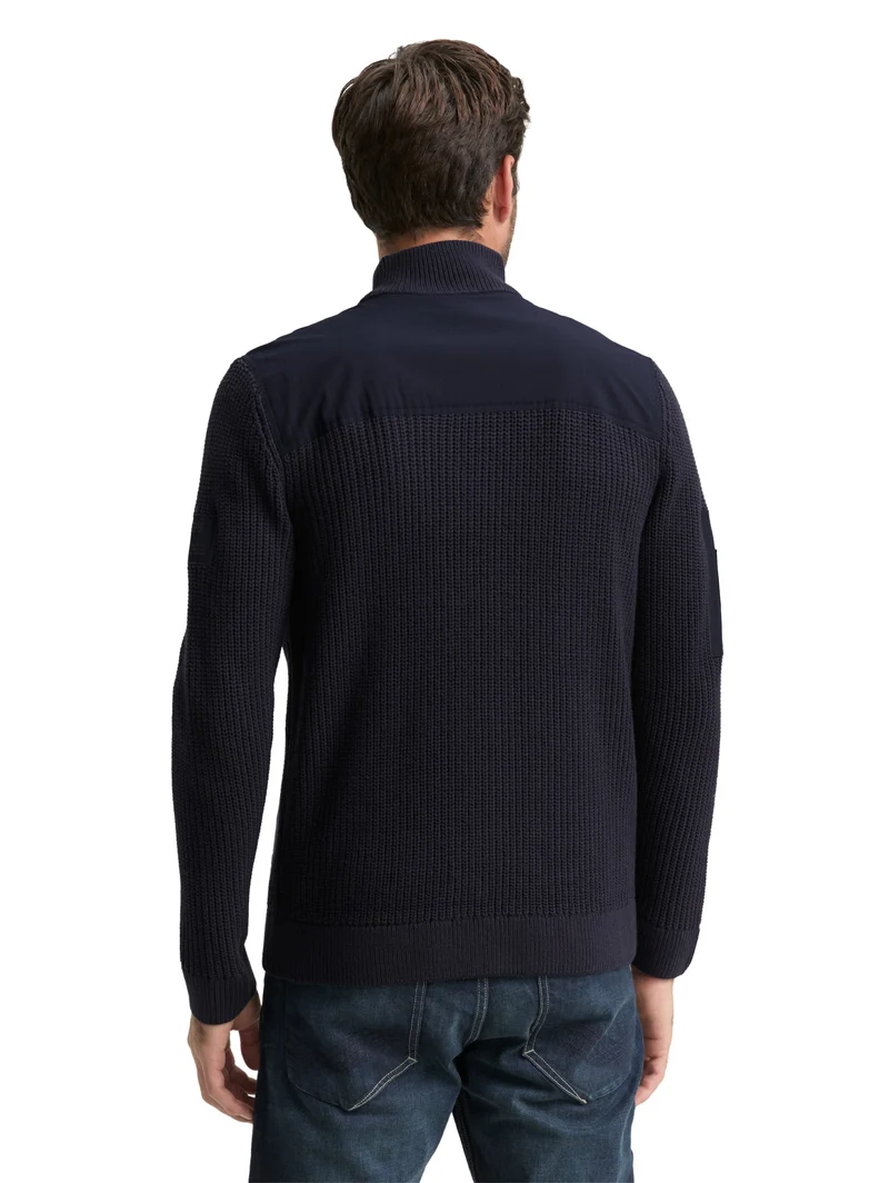 knit zip jacket with fabric mi, sky captain blue