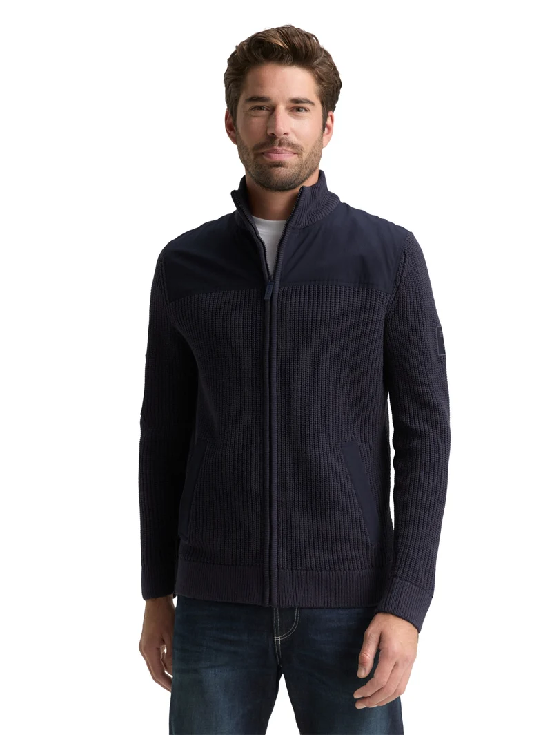 knit zip jacket with fabric mi, sky captain blue