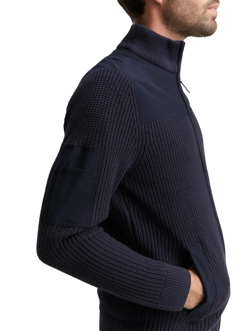 knit zip jacket with fabric mi, sky captain blue