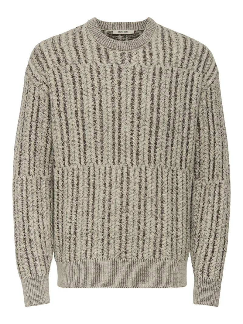 ONSFILL RLX LS CABEL CREW KNIT, Silver Lining/DEMITASSE