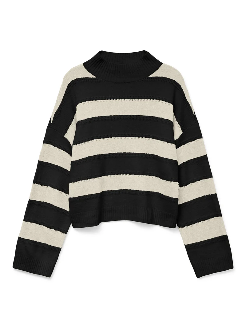 VMINEZ LS HIGHNECK SHORT PULLOVER B, Black/W. BIRCH
