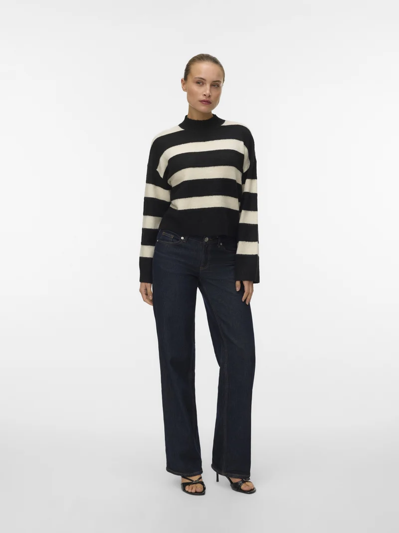 VMINEZ LS HIGHNECK SHORT PULLOVER B, Black/W. BIRCH