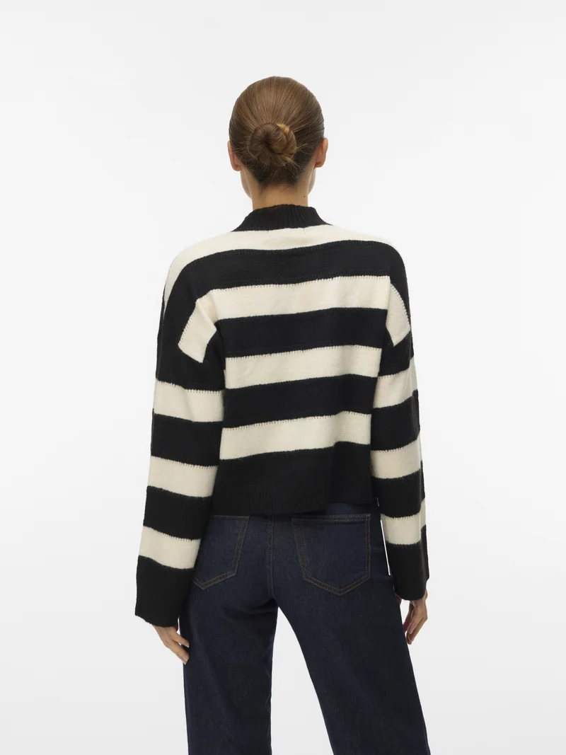 VMINEZ LS HIGHNECK SHORT PULLOVER B, Black/W. BIRCH