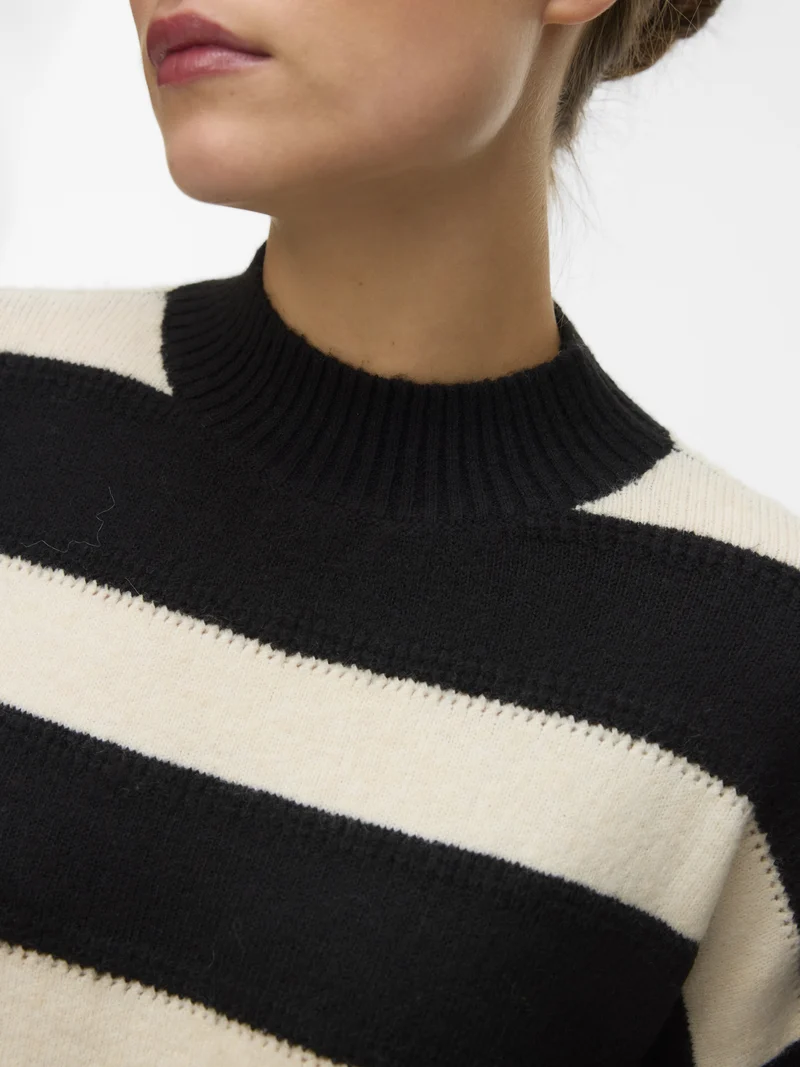 VMINEZ LS HIGHNECK SHORT PULLOVER B, Black/W. BIRCH