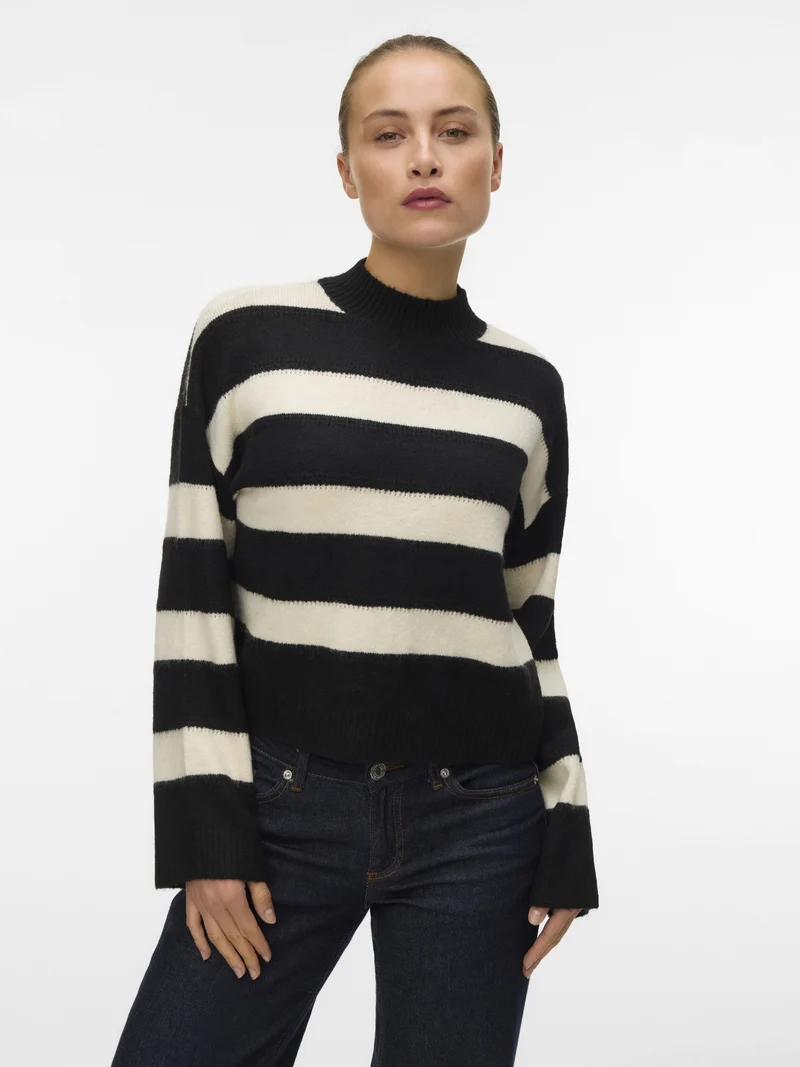 VMINEZ LS HIGHNECK SHORT PULLOVER B, Black/W. BIRCH