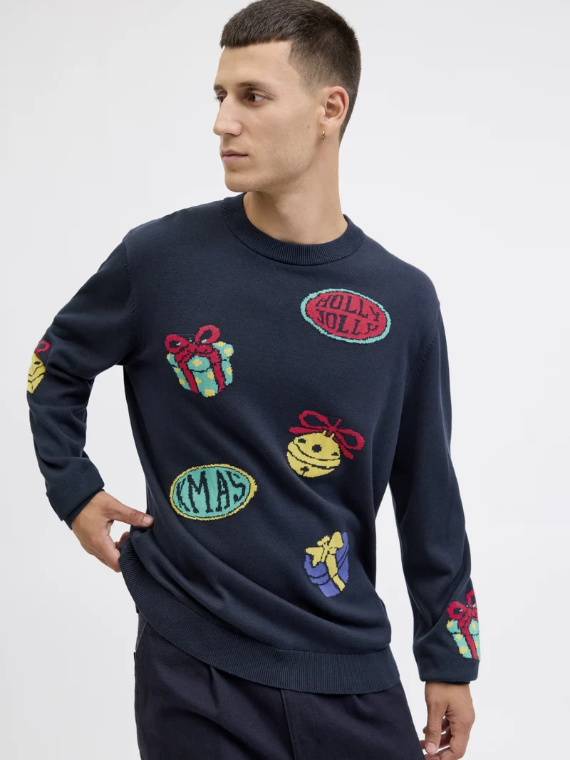 JORHOLIDAY KNIT CREW NECK, Sky Captain