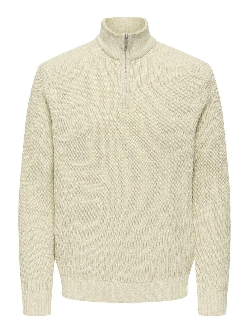 ONSJOIN REG LS HIGH NECK KNIT CAMP, Egret/MOONSTRUCK