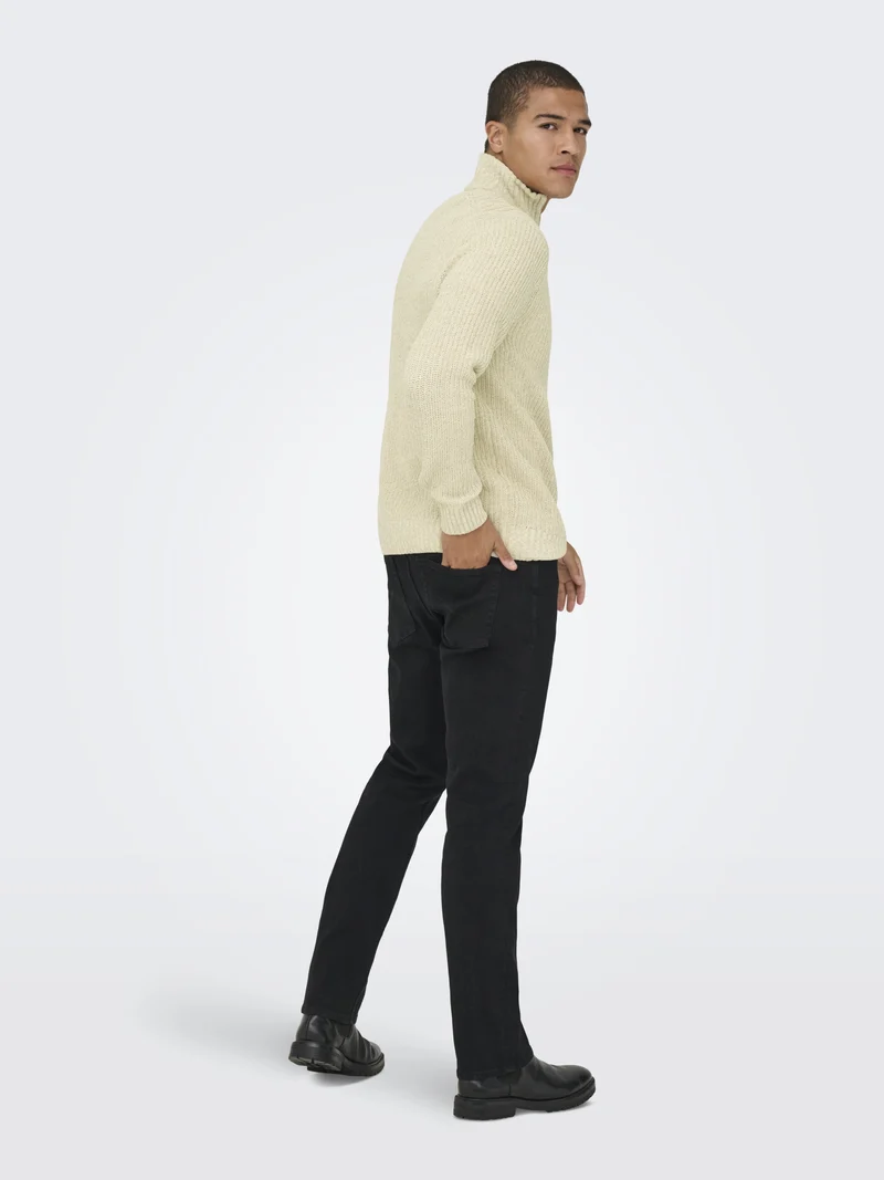 ONSJOIN REG LS HIGH NECK KNIT CAMP, Egret/MOONSTRUCK