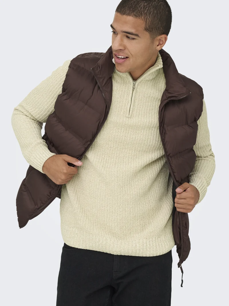 ONSJOIN REG LS HIGH NECK KNIT CAMP, Egret/MOONSTRUCK