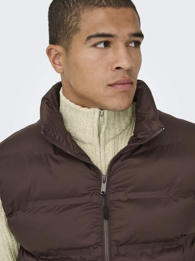 ONSJOIN REG LS HIGH NECK KNIT CAMP, Egret/MOONSTRUCK