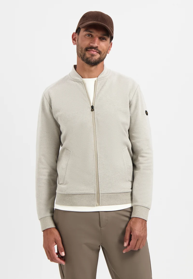 Sweater Full zip College Collar Twill Relief, Sand