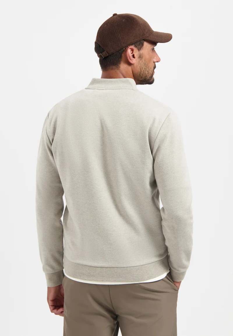 Sweater Full zip College Collar Twill Relief, Sand