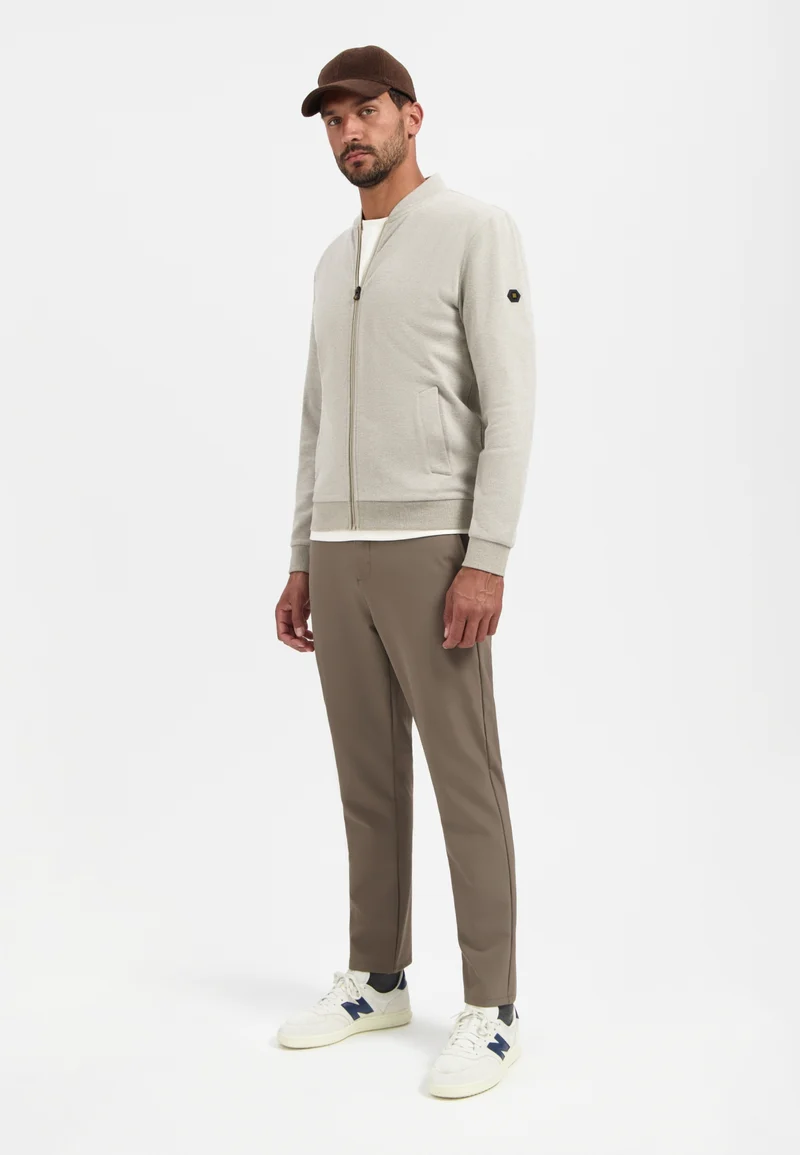 Sweater Full zip College Collar Twill Relief, Sand