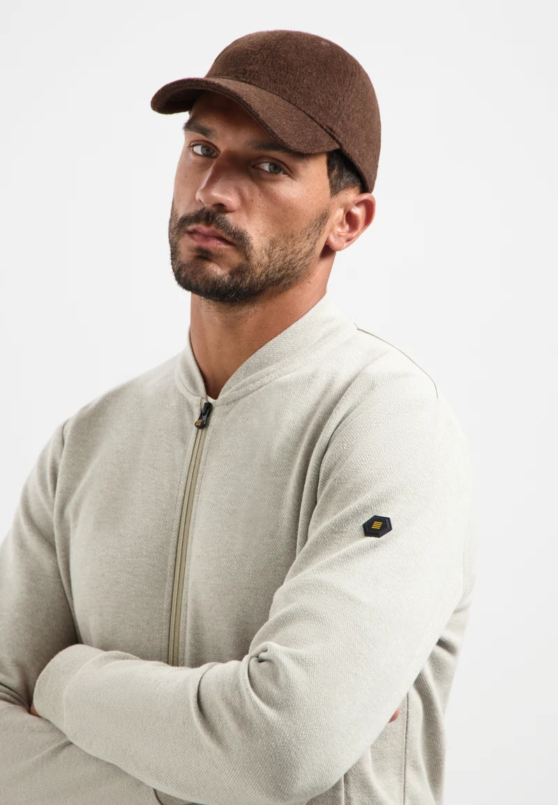 Sweater Full zip College Collar Twill Relief, Sand