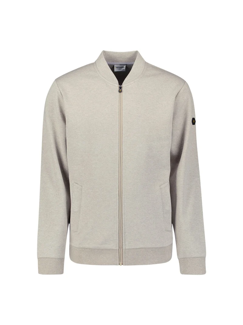 Sweater Full zip College Collar Twill Relief, Sand