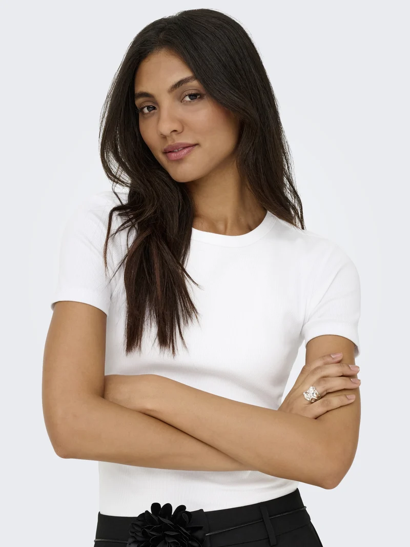 ONLVAL S/S O-NECK TOP JRS, Bright White