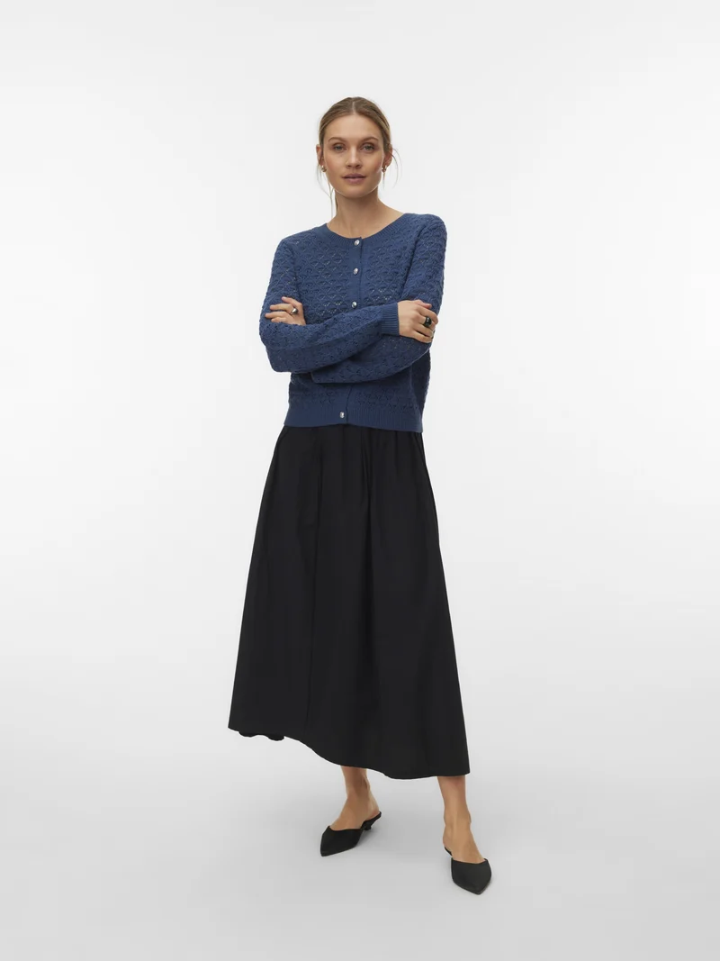 VMJAQUELINE LS O-NECK CARDIGAN BOO, Dark Denim