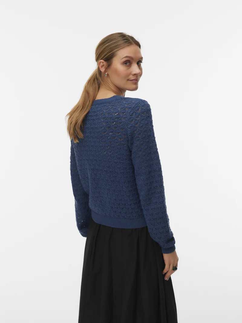 VMJAQUELINE LS O-NECK CARDIGAN BOO, Dark Denim