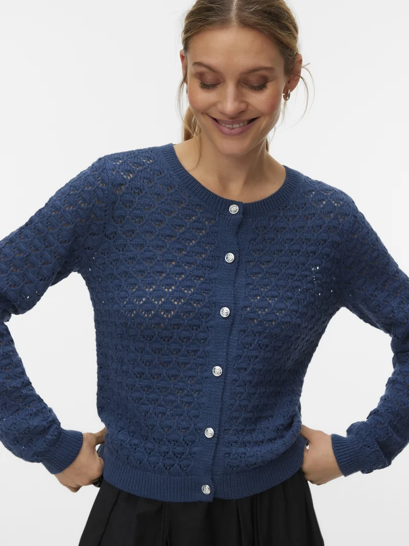VMJAQUELINE LS O-NECK CARDIGAN BOO, Dark Denim
