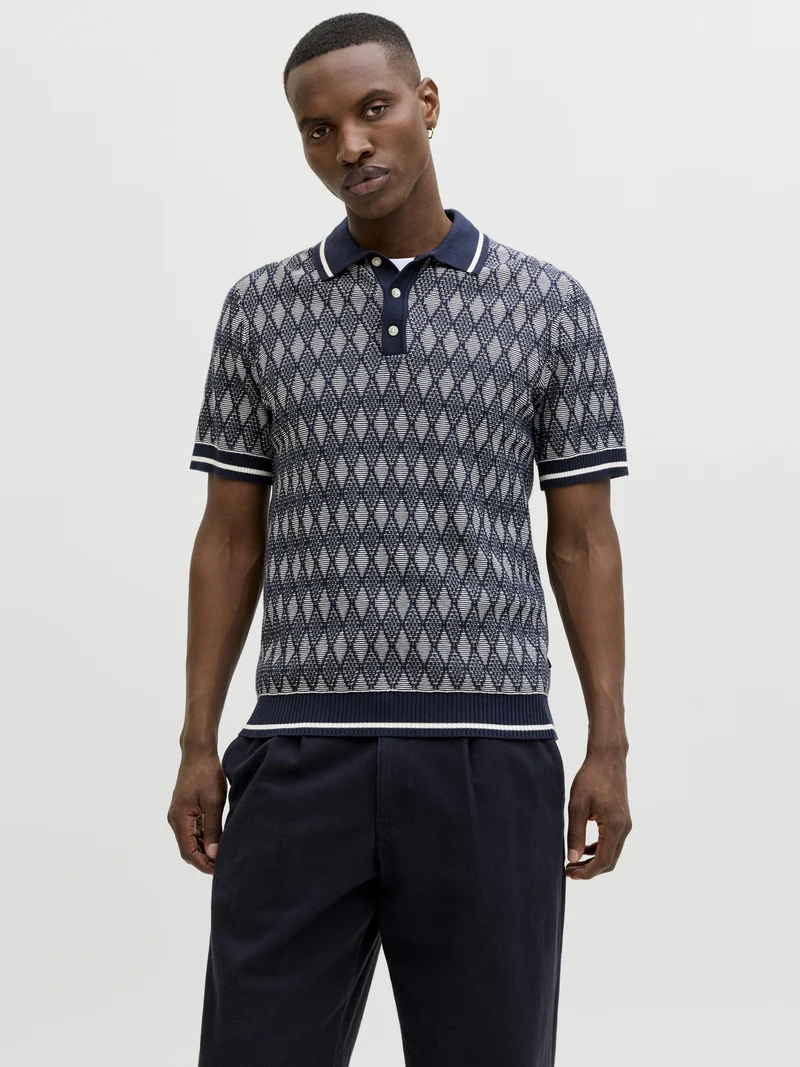 JPRBLUZACK STRUCTURE KNIT POLO SS L, Night Sky