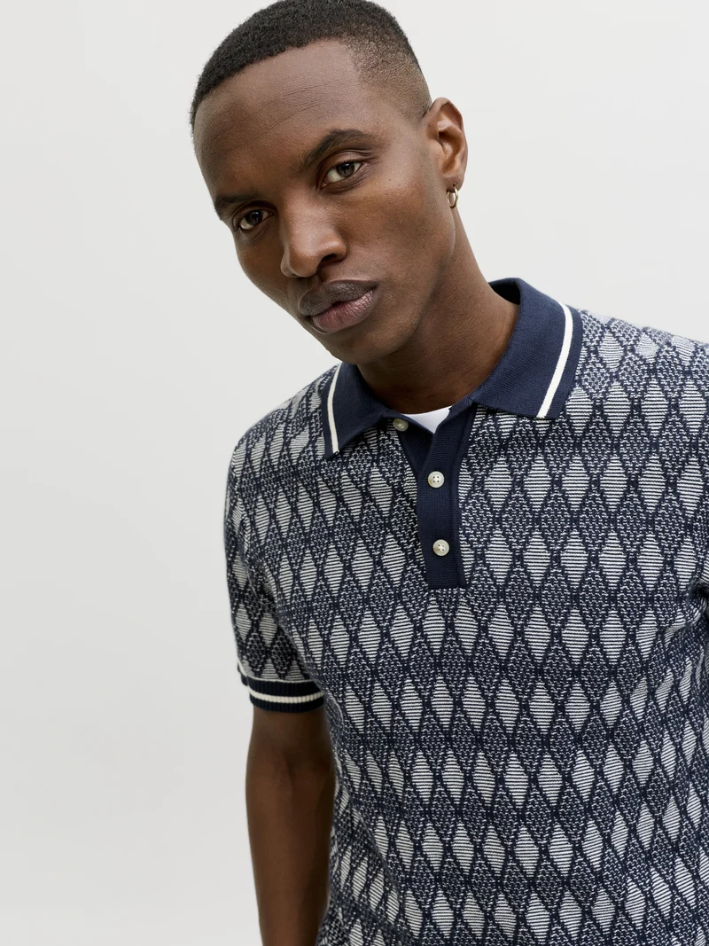 JPRBLUZACK STRUCTURE KNIT POLO SS L, Night Sky