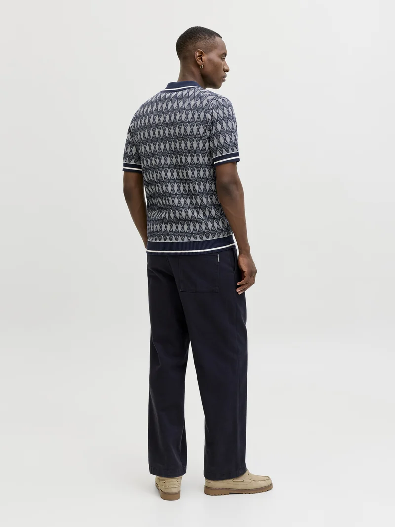 JPRBLUZACK STRUCTURE KNIT POLO SS L, Night Sky