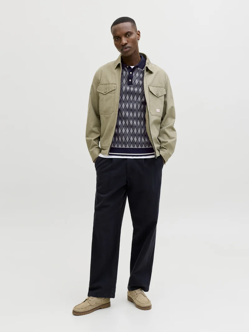 JPRBLUZACK STRUCTURE KNIT POLO SS L, Night Sky