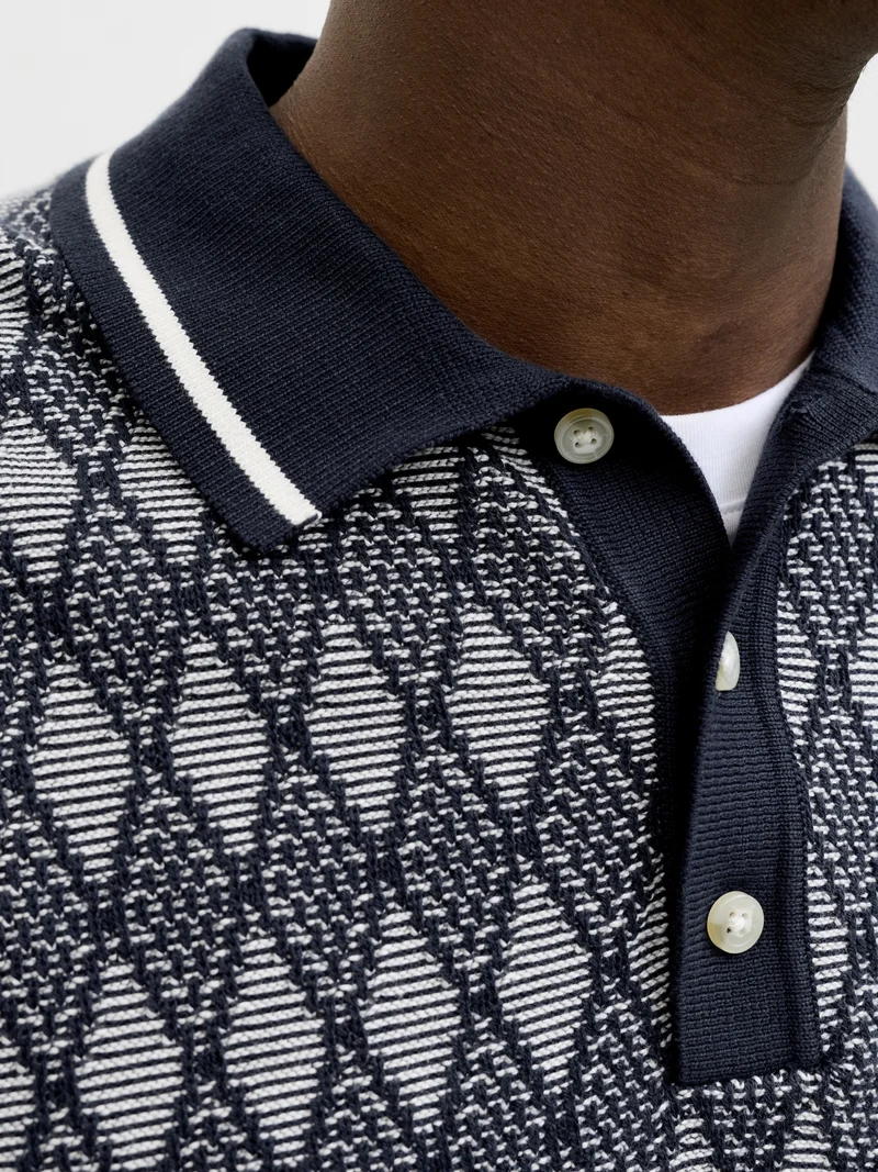 JPRBLUZACK STRUCTURE KNIT POLO SS L, Night Sky