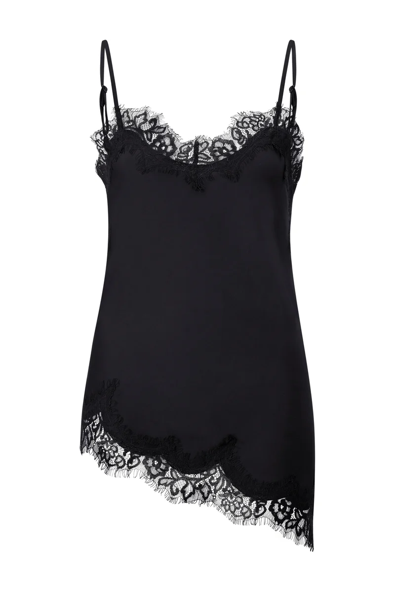 Satin top with lace, black