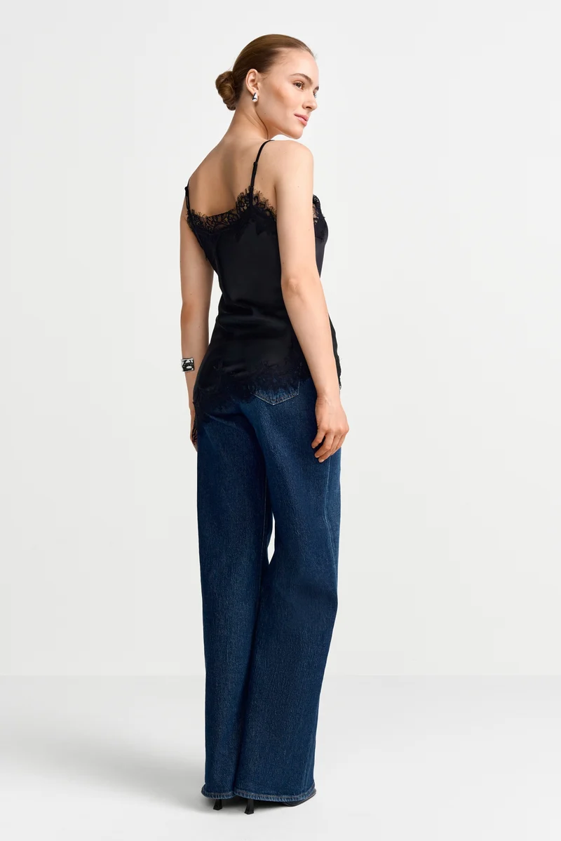Satin top with lace, black