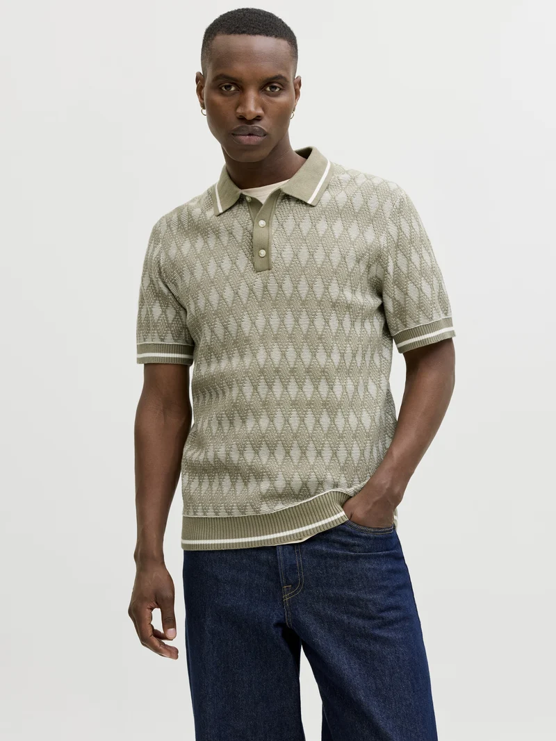 JPRBLUZACK STRUCTURE KNIT POLO SS L, Smokey Olive