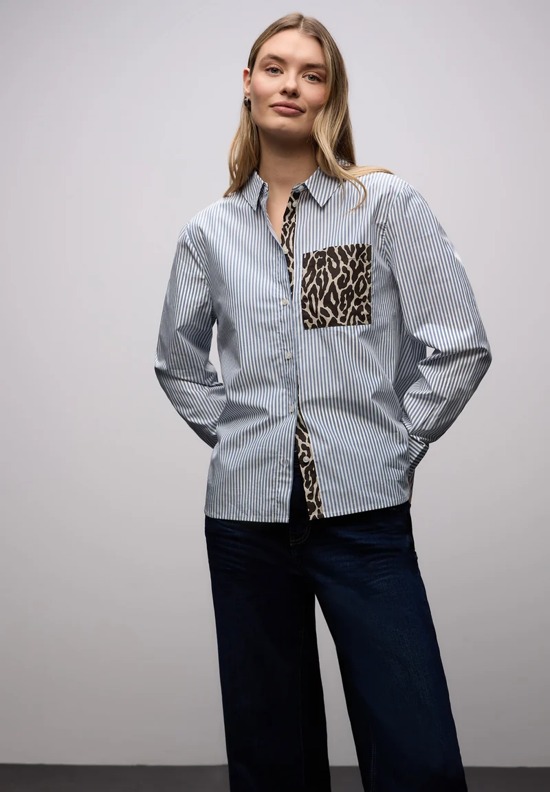 Striped shirtcollar blouse w p, original blue