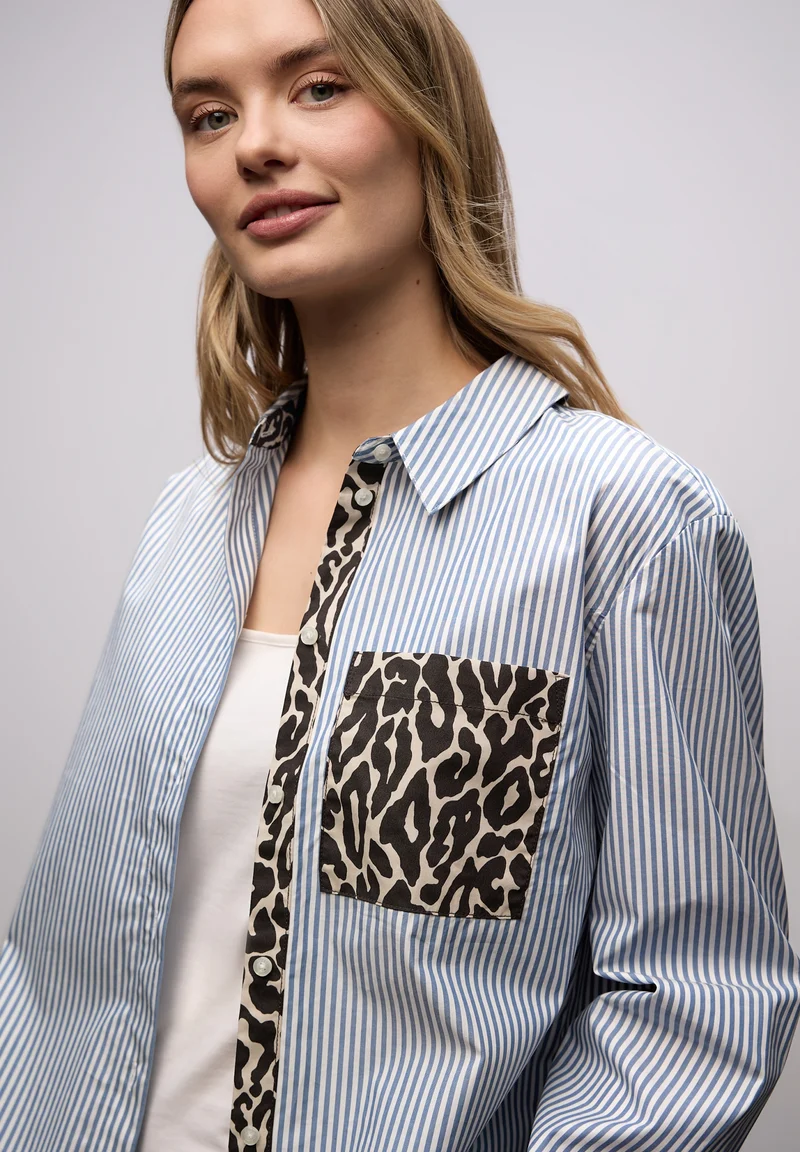 Striped shirtcollar blouse w p, original blue