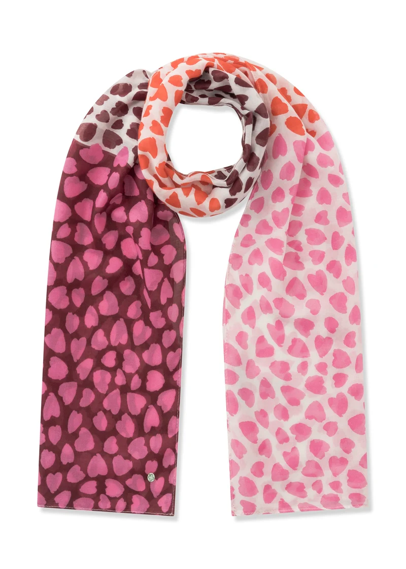 PRINTED SCARF RECYCLED POLYESTER HEARTS rot-55X180CM, rot