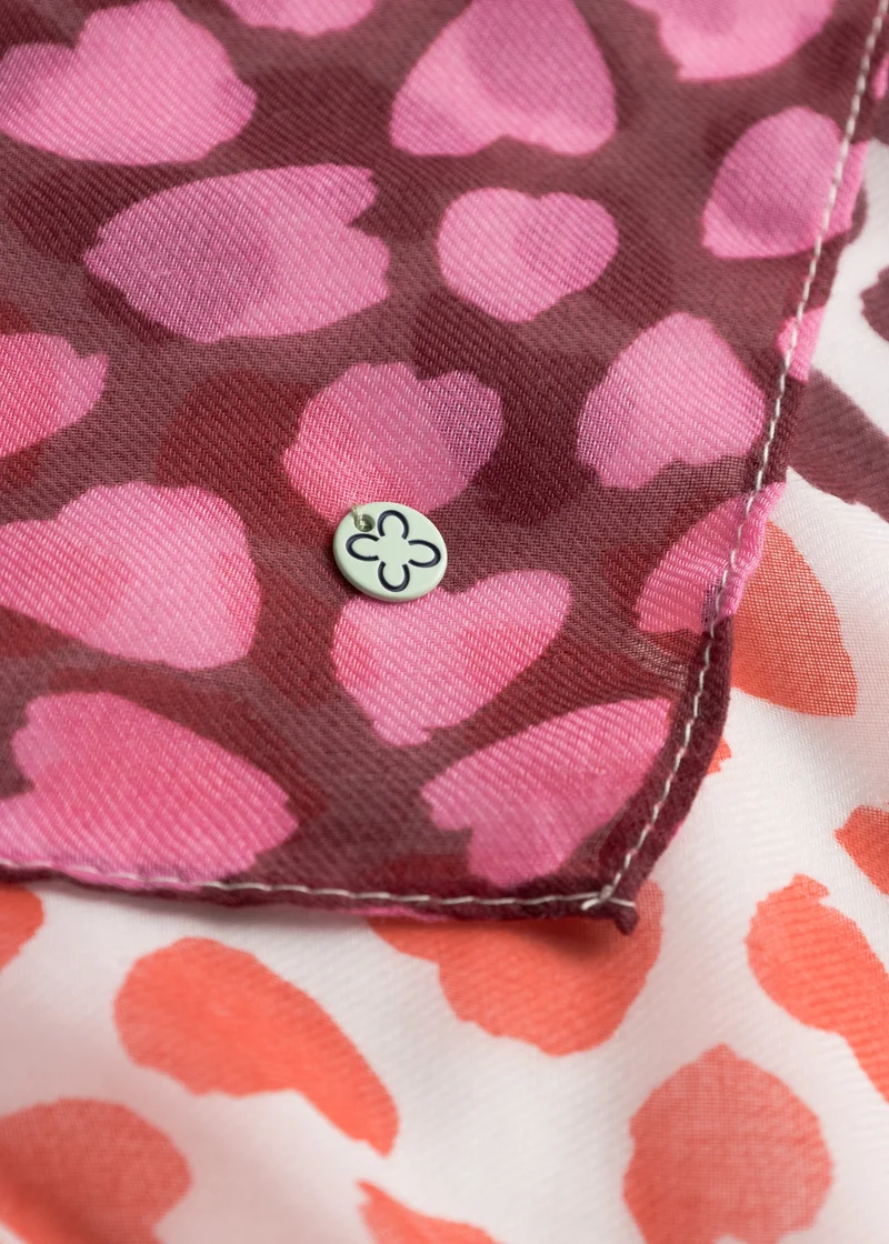 PRINTED SCARF RECYCLED POLYESTER HEARTS rot-55X180CM, rot