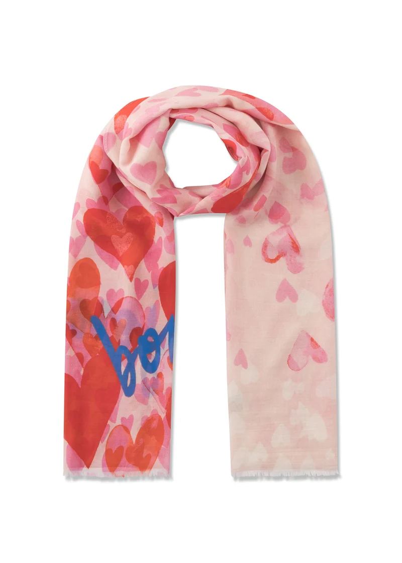 PRINTED SCARF MODAL/COTTON HEARTS rot-70X180CM, rot