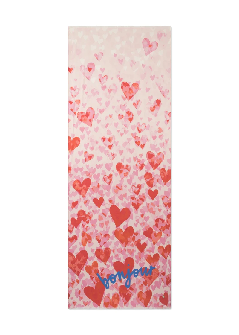 PRINTED SCARF MODAL/COTTON HEARTS rot-70X180CM, rot