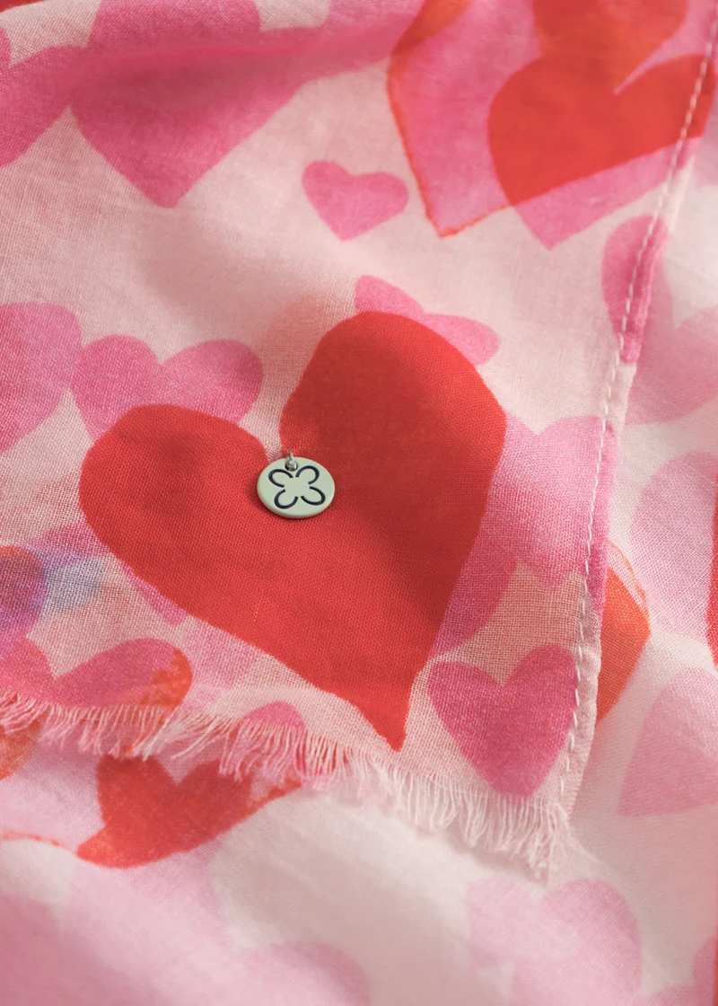 PRINTED SCARF MODAL/COTTON HEARTS rot-70X180CM, rot