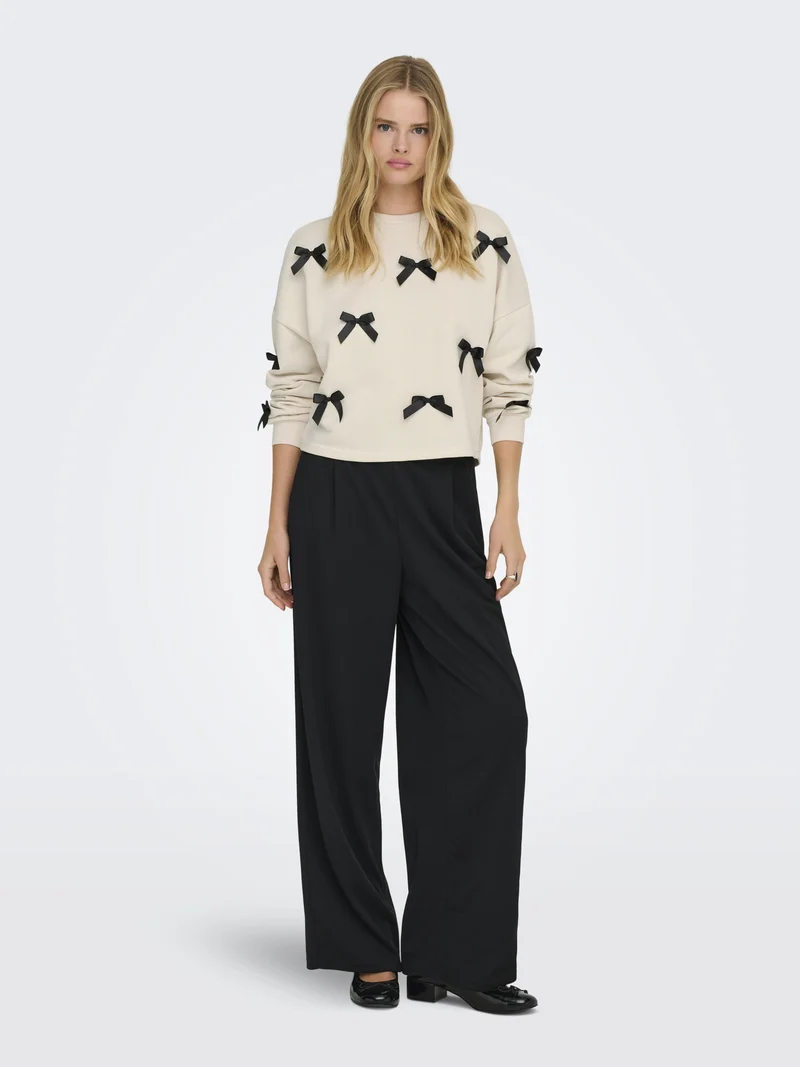 ONLJEDEITE L/S BOW BOX UB SWT, Birch/Black bows