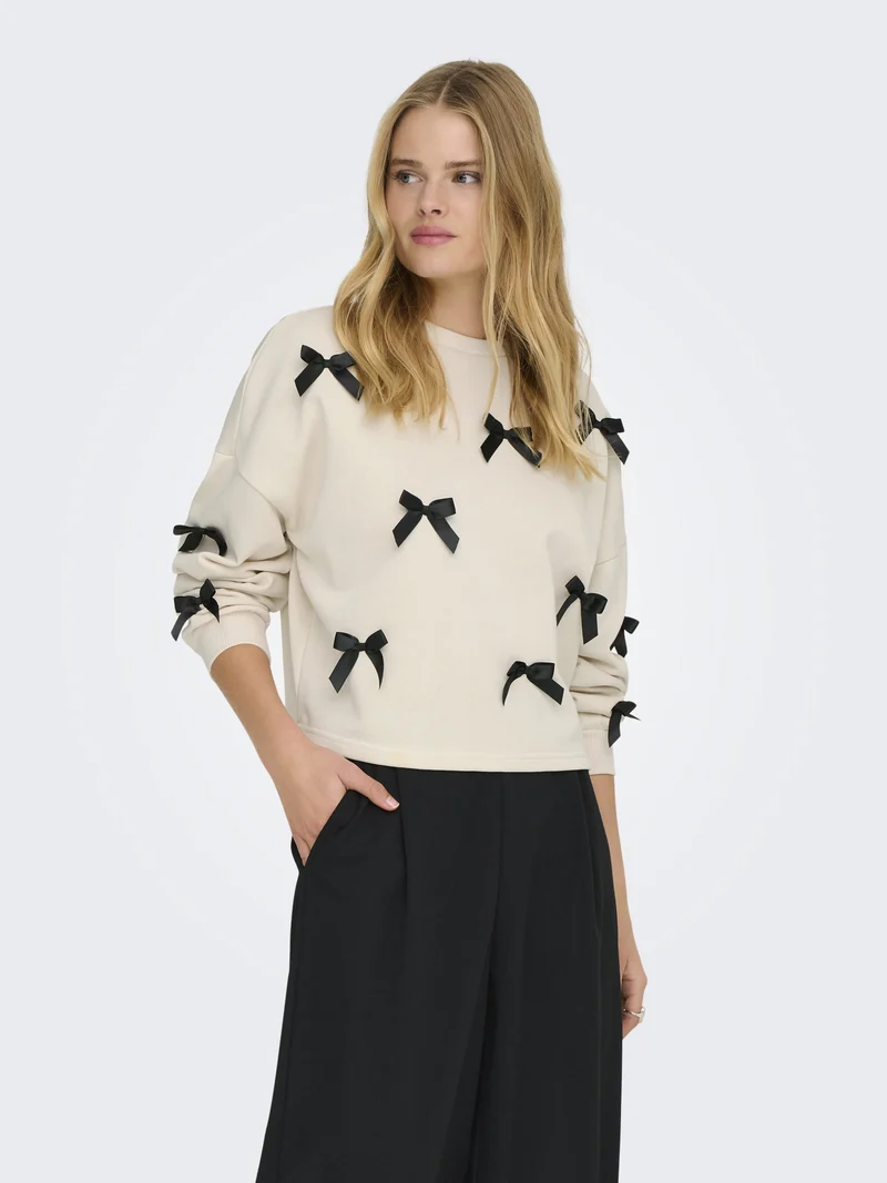 ONLJEDEITE L/S BOW BOX UB SWT, Birch/Black bows