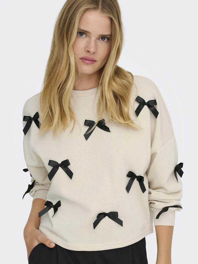 ONLJEDEITE L/S BOW BOX UB SWT, Birch/Black bows