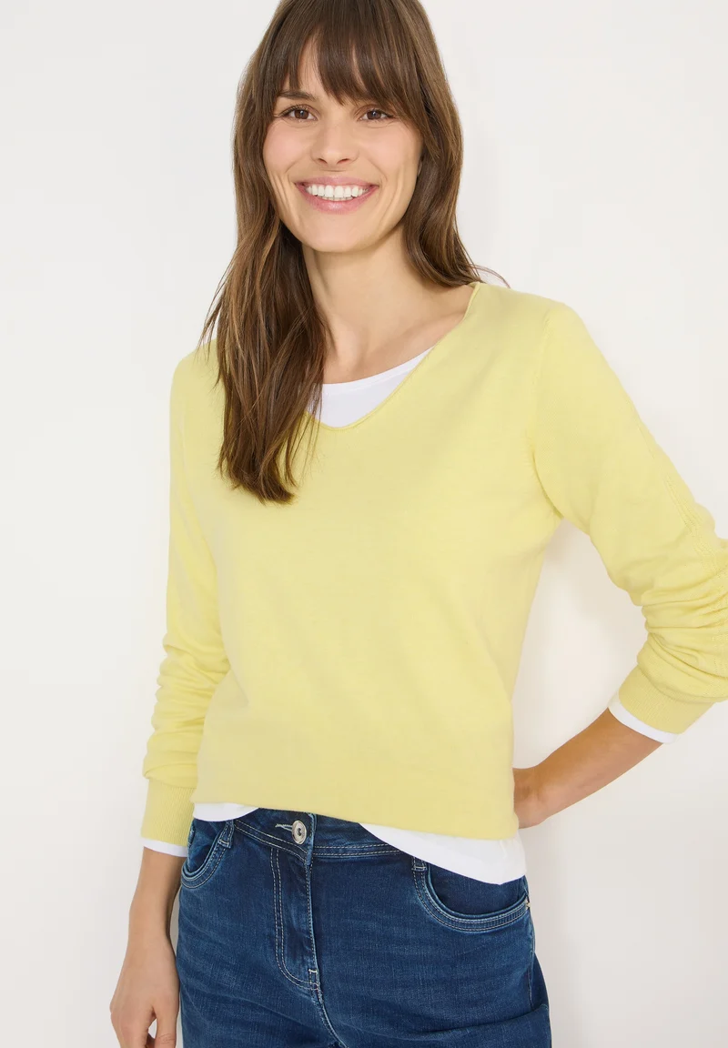 NOS_Basic V-Neck Pullover, iced yellow melange