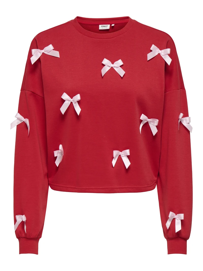 ONLJEDEITE L/S BOW BOX UB SWT, Barbados Cherry/Pale lilac bows