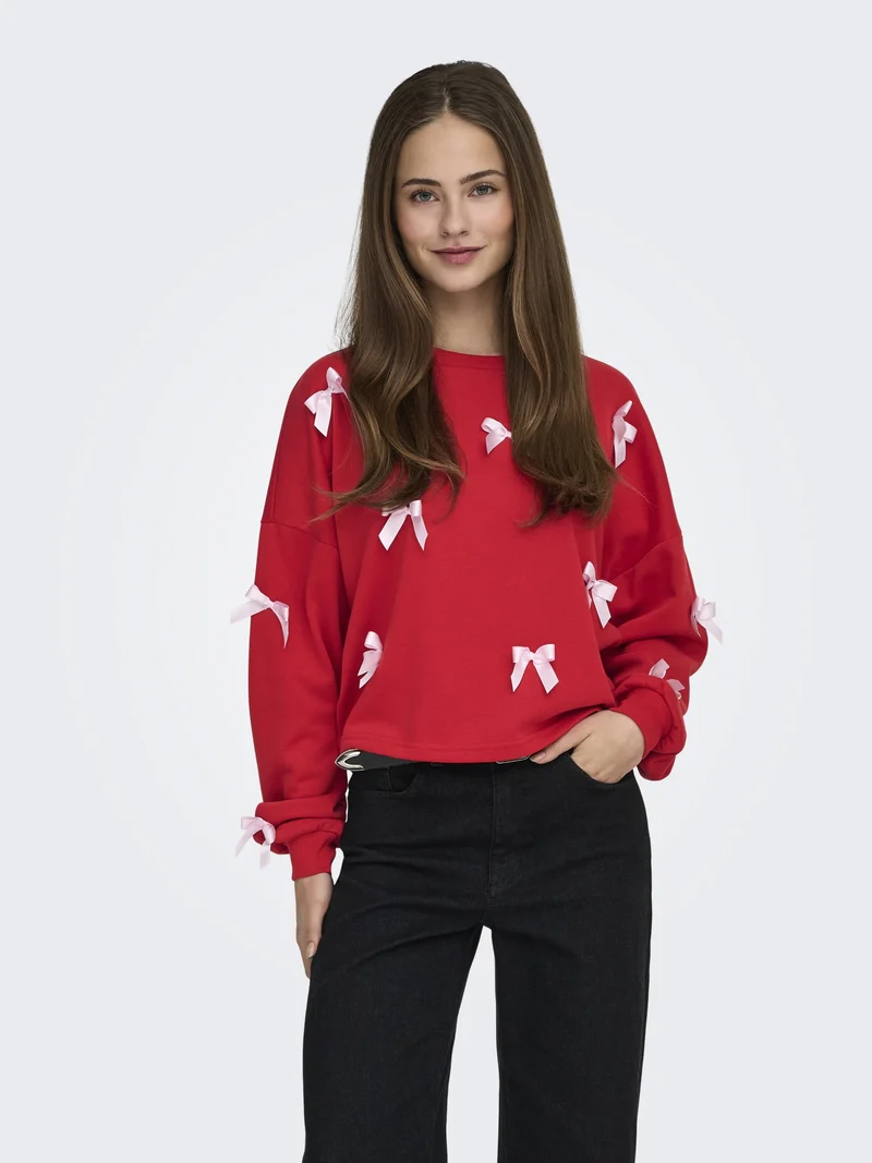 ONLJEDEITE L/S BOW BOX UB SWT, Barbados Cherry/Pale lilac bows