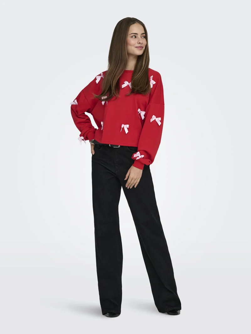 ONLJEDEITE L/S BOW BOX UB SWT, Barbados Cherry/Pale lilac bows