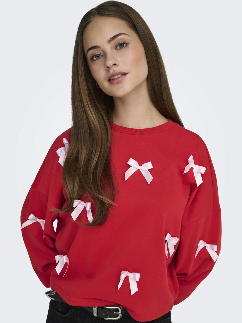 ONLJEDEITE L/S BOW BOX UB SWT, Barbados Cherry/Pale lilac bows