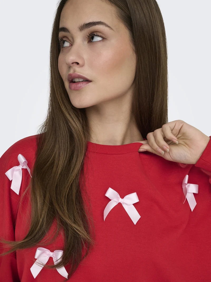 ONLJEDEITE L/S BOW BOX UB SWT, Barbados Cherry/Pale lilac bows