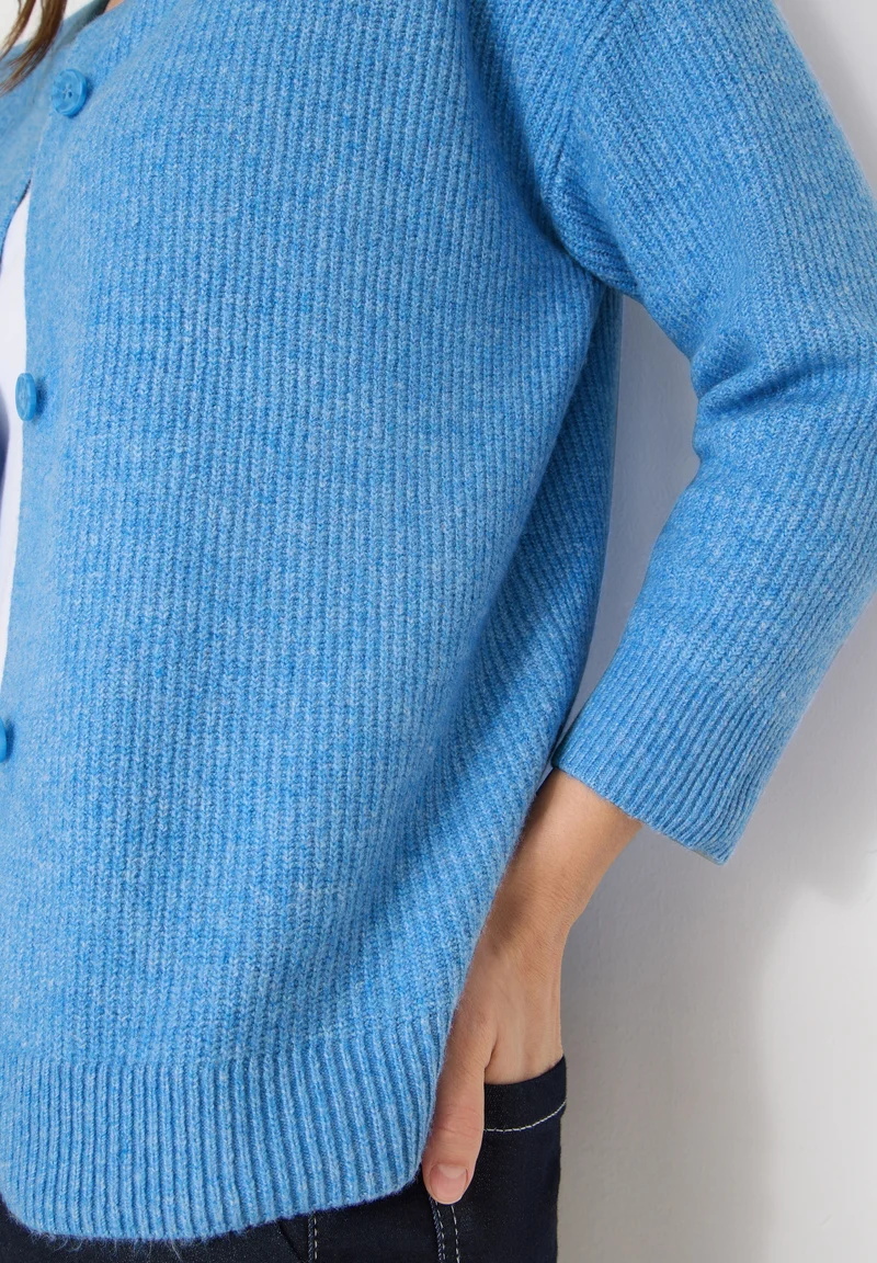 TOS_Short Cardigan, fountain blue melange