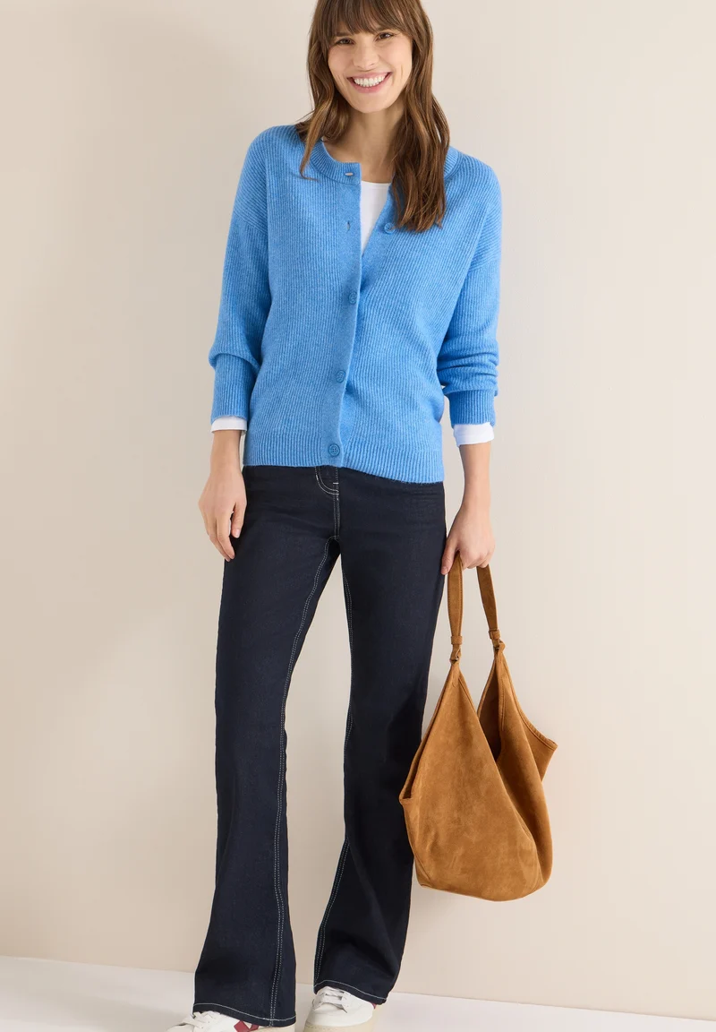 TOS_Short Cardigan, fountain blue melange